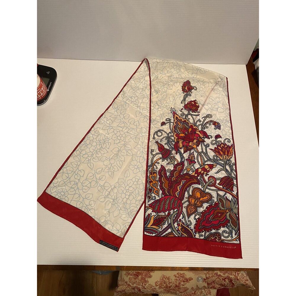 Vintage HATTIE CARNEGIE Red Pink Orange Paisley Neck Scarf 100% Silk Japan